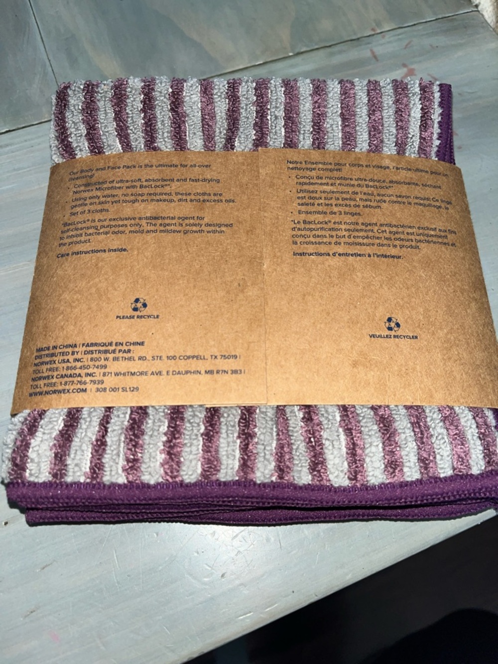 Norwex Purple and White Striped Body & Face Cloth Set - Picture 2 of 3